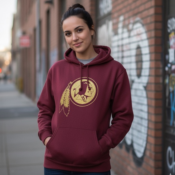 Hanes Tops - Hanes sweatshirt‎ Burgundy Gold hail RedSkins Washington Football Hoodie L NIB